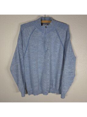 Tommy Bahama Reversible Men's Knit Sweater L Half Zip Soft Blue Mock Neck